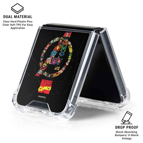 Marvel Classic Comics Avengers Logo Galaxy Z Flip6 Clear Case